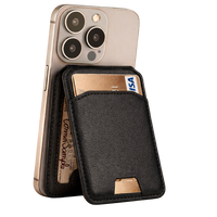 Phone case with orange back and Jet Black card holder on a white background