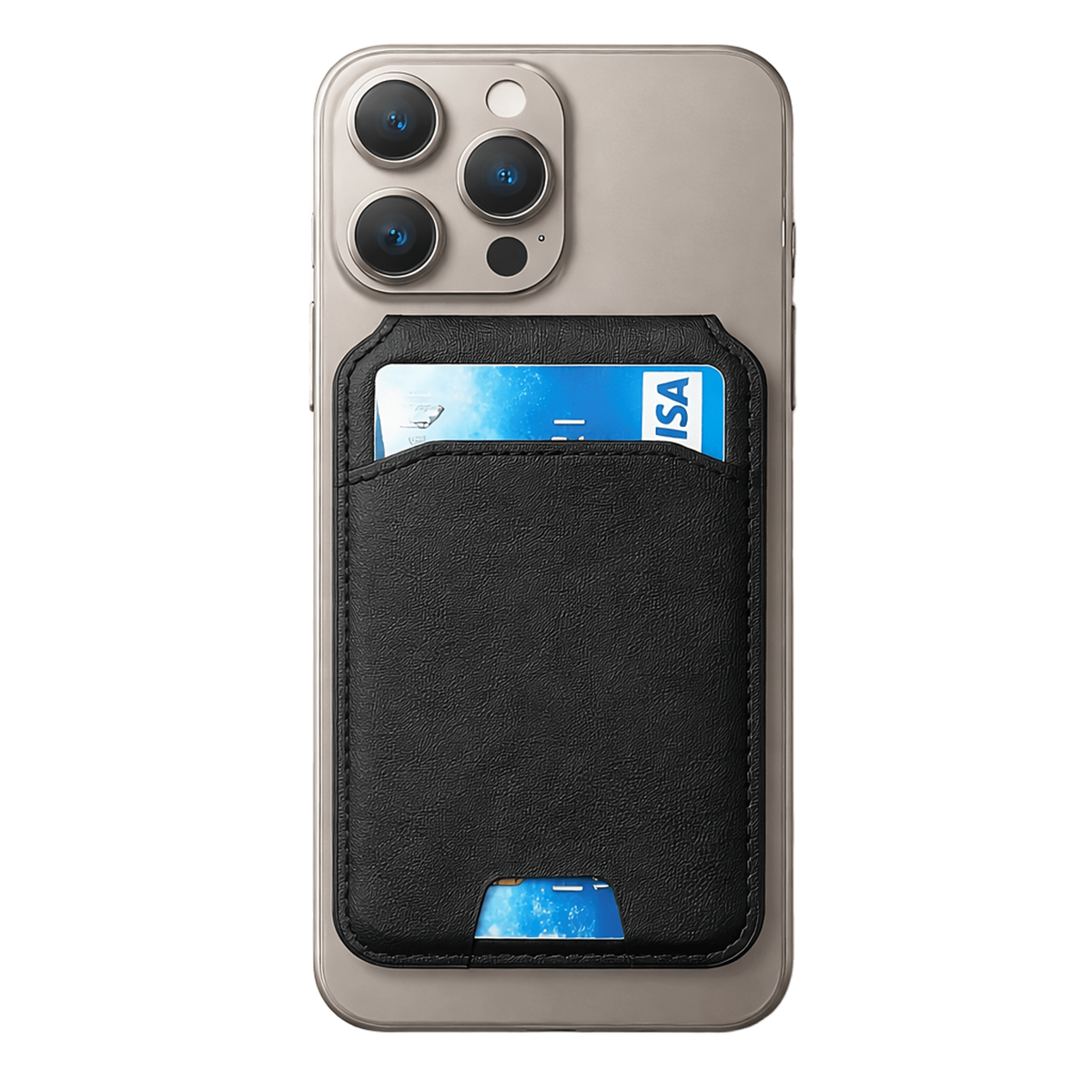 Phone case with orange back and Jet Black card holder on a white background