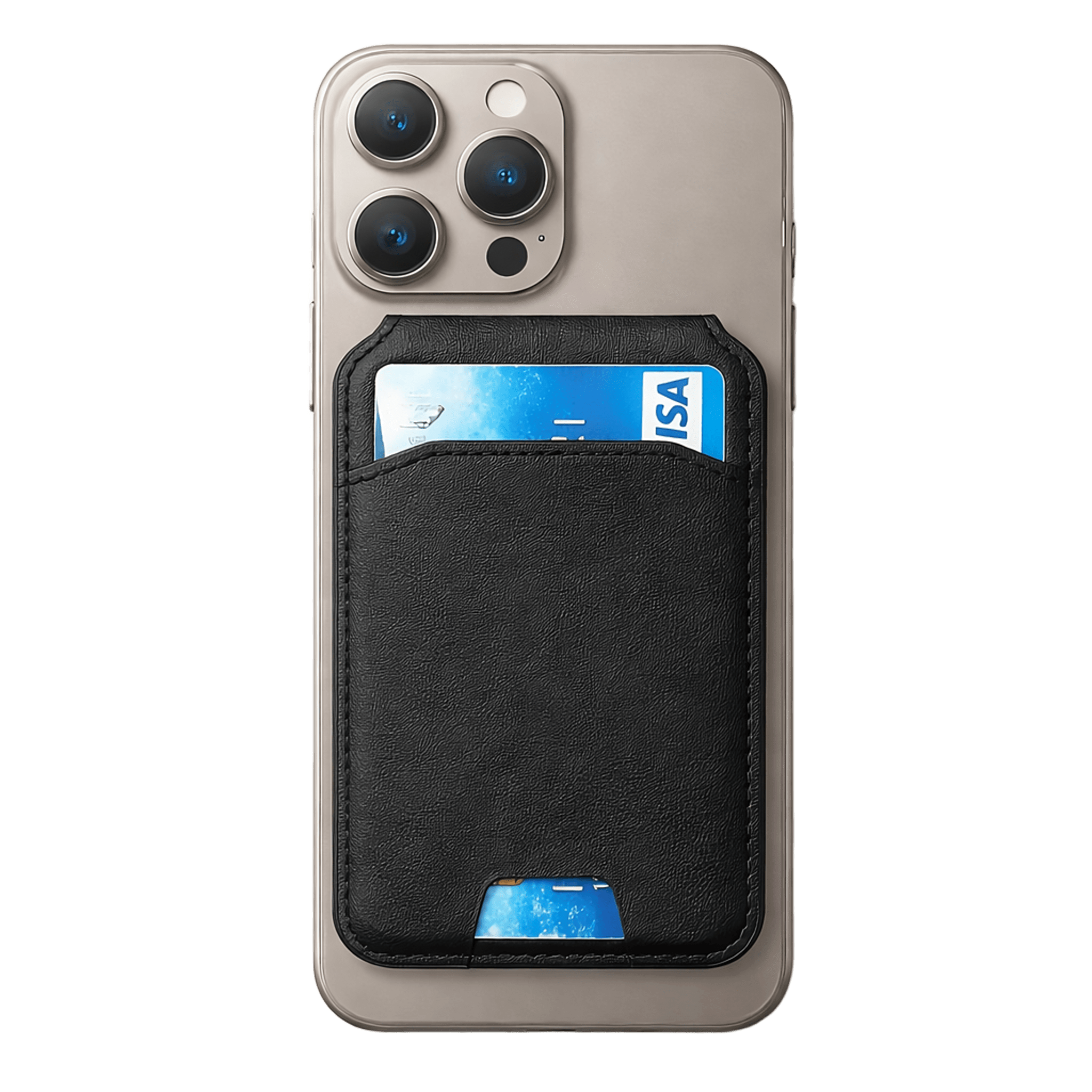 Phone case with orange back and Jet Black card holder on a white background